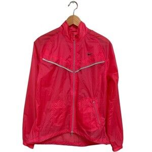 NIKE Women’s Nylon Windbreaker Sheer Lightweight Front Zipper Pink Size Medium